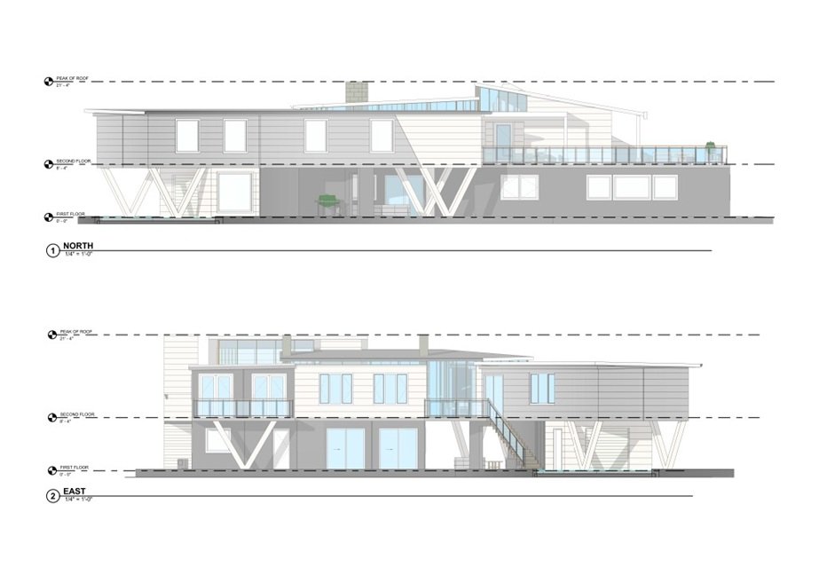 Modern two-level house architectural elevations